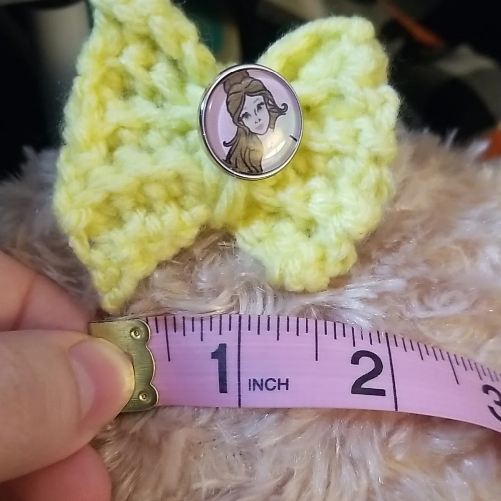 Handcrafted Yellow Crocheted Bow Hair Tie With Princess Belle